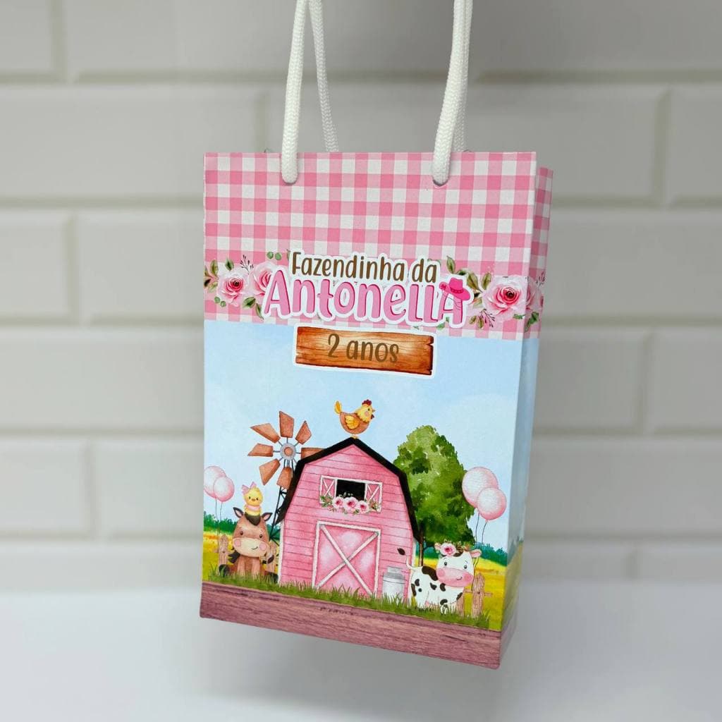 Sacolinha personalizada Fazendinha Rosa PEGUE E MONTE | Personalizados lembrancinhas mimos