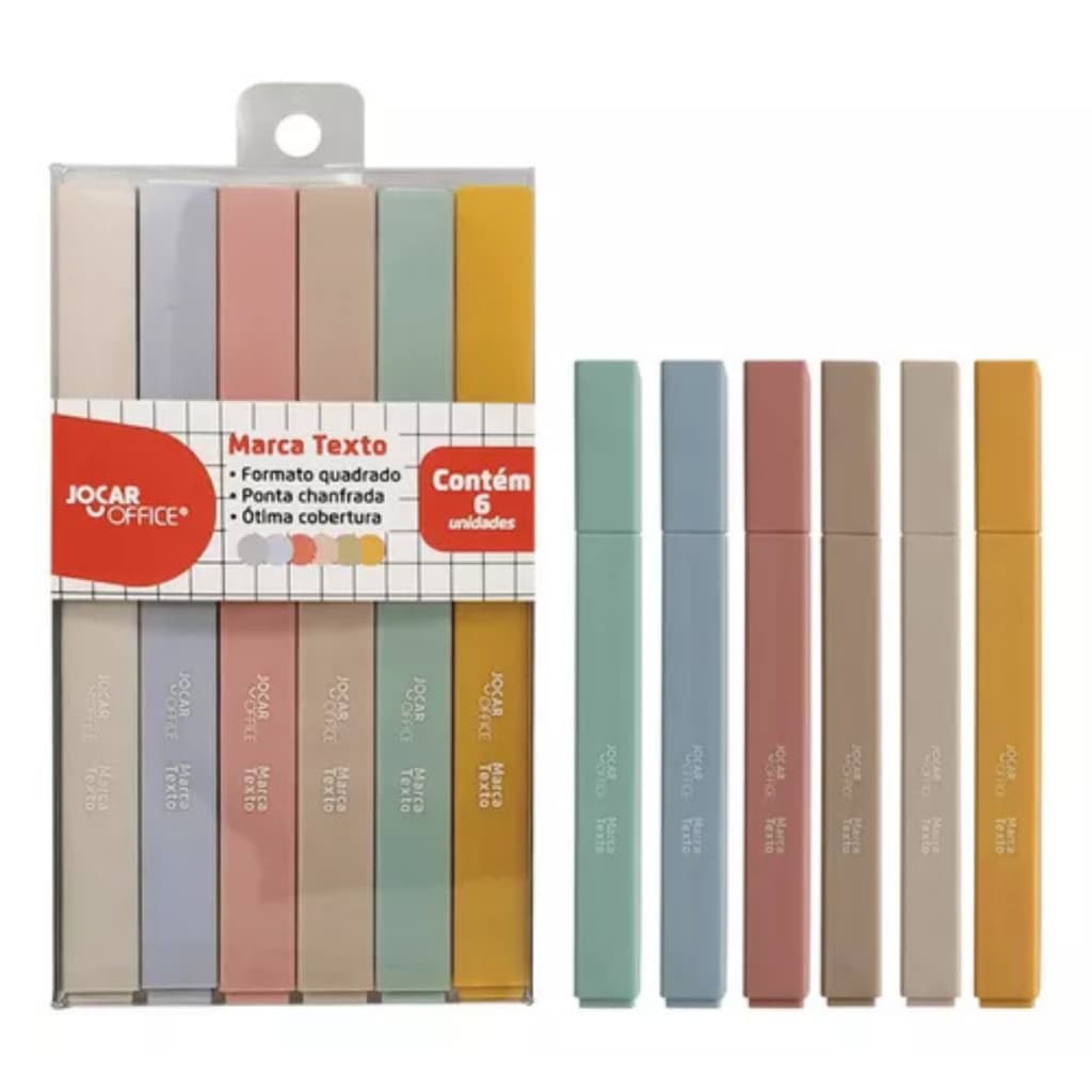 Caneta Marca texto Jocar Office Quadrado 6 Cores Tom Pastel