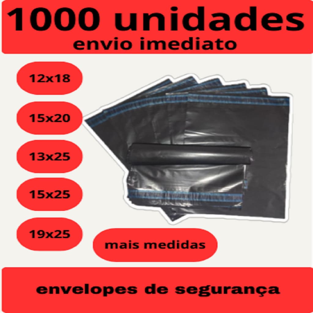 Kit c/1000 Envelope Segurança Embalagem Envio12x18 15x20 15x25 19x25 20x30 26x36 32x40 Saco Correio