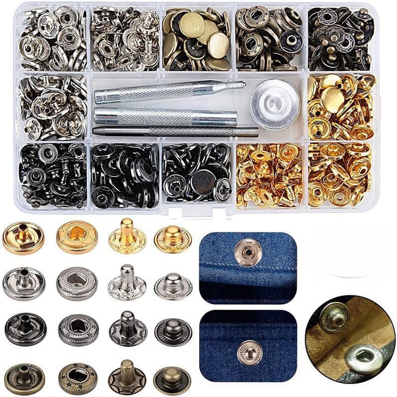 Aplicador de Botões de Pressão em Metal + Kit Ferramentas – Uso em Jeans e Couro