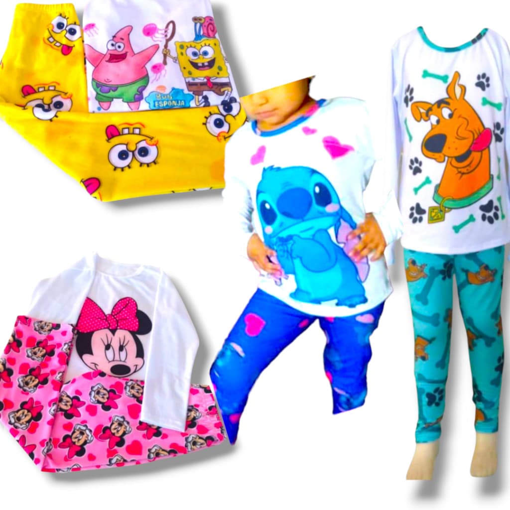 Pijama Infantil menina inverno calça e manga longa conjunto feminino frio personagem