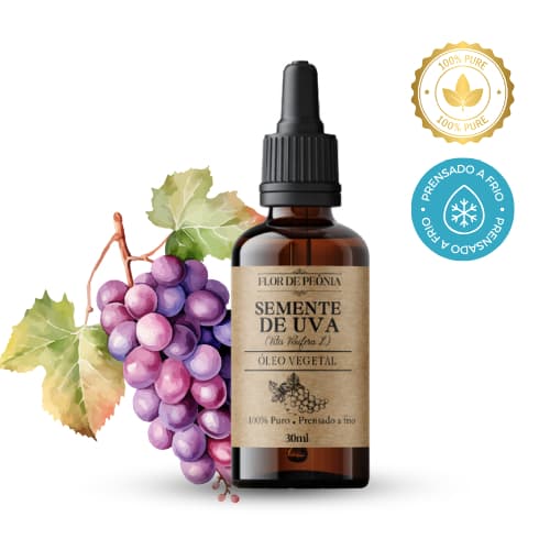 Óleo Vegetal de Semente de Uva 100% Puro 30ml| Hidratação Capilar, Brilho, Fortalecimento