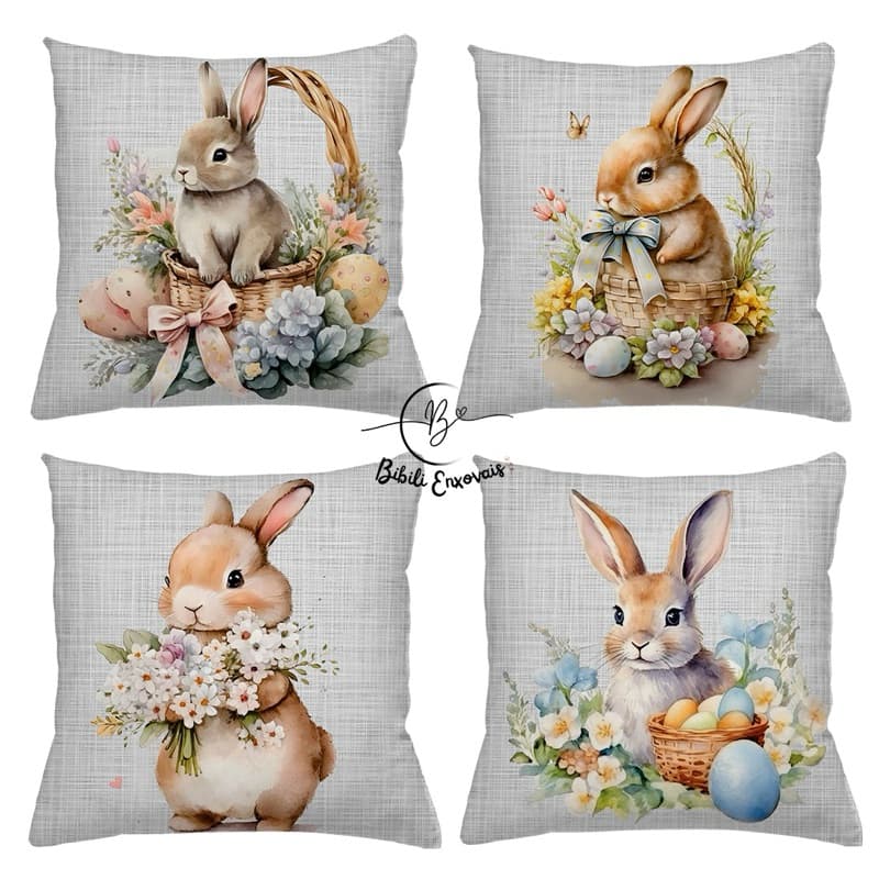 KIT 4 CAPAS DE ALMOFADAS IDEAL PARA DECORAÇÃO PASCOA JESUS ELE VIVE COELHO DE PASCOA  TAMANHO 45X45