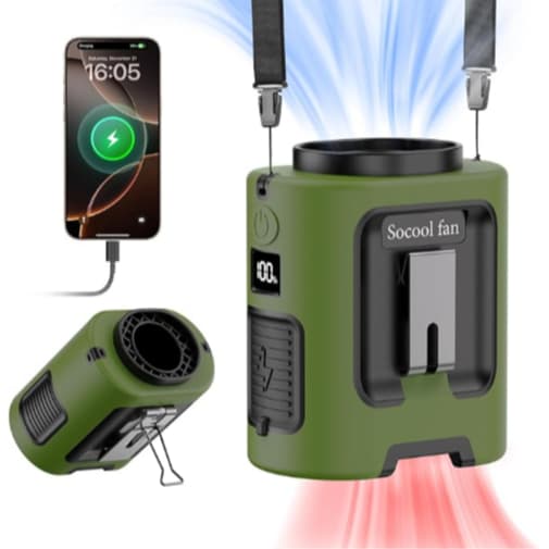 Ventilador 2 em 1 USB e Power Bank 10000mAh – Cintura ou Pescoço, Potente e Conveniente