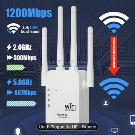 Repetidor WiFi 1200Mbps – Amplificador de Sinal Ultra Rápido e Forte 110V/220V – Modelo G8