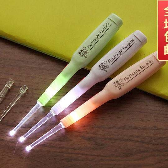 kit 3 Colher de plástico portátil com removedor de cera de ouvido removível com luz LED-Frete grátis