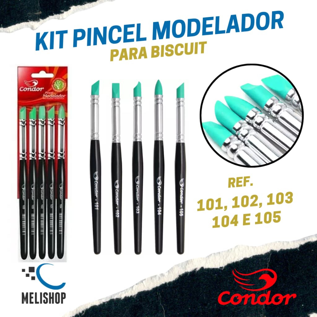 Kit 1 a 5 Pincel Modelador Condor para Biscuit 101, 102, 103, 104 e 105 Profissional REF. 111
