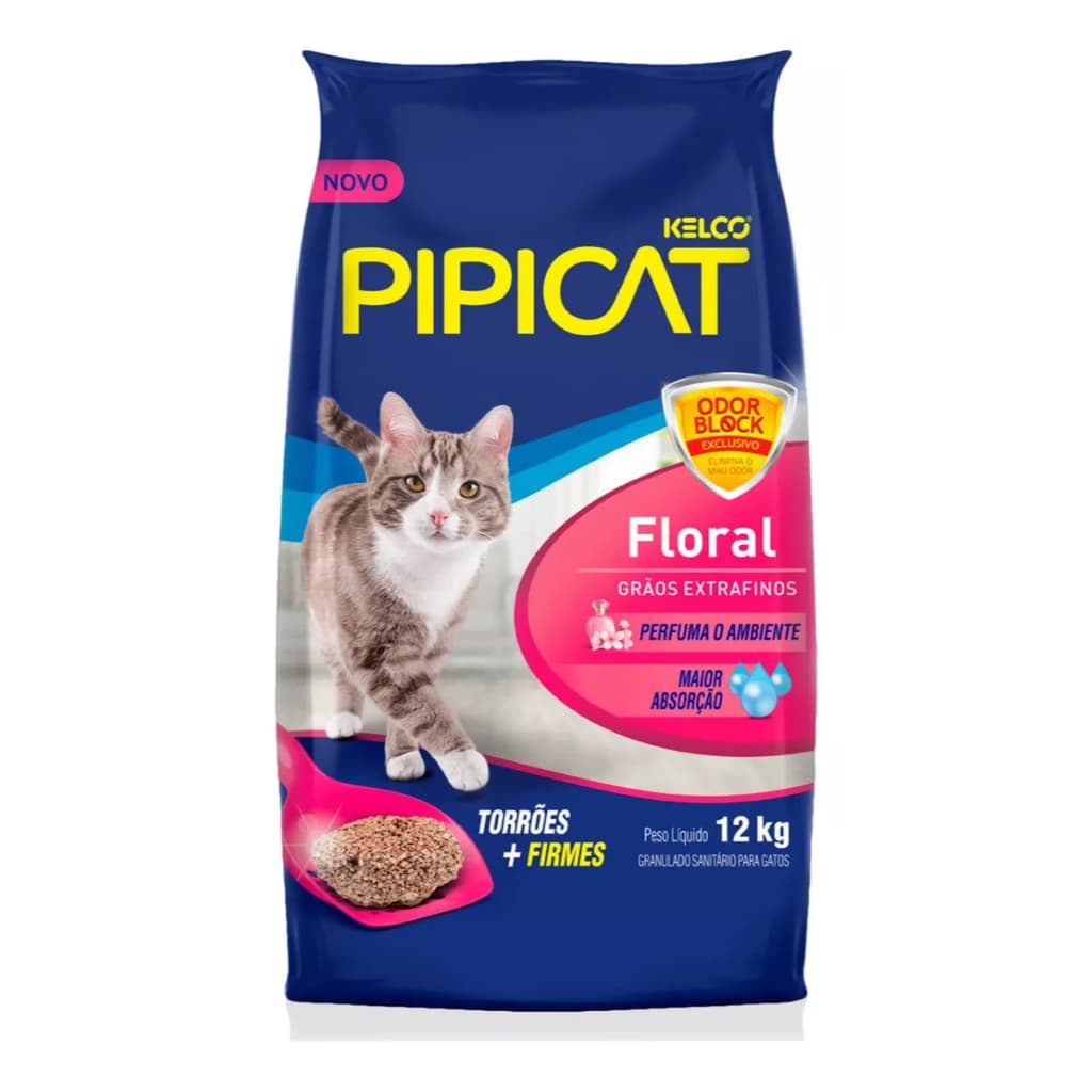 Areia Sanitária Pipicat Floral Para Gatos Kelco 12kg
