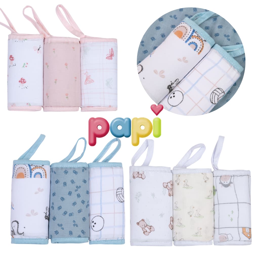 kit 3 Unidades Paninho de Boca Babete Fralda Soft Premium com Prendedor de Chupetas Papi