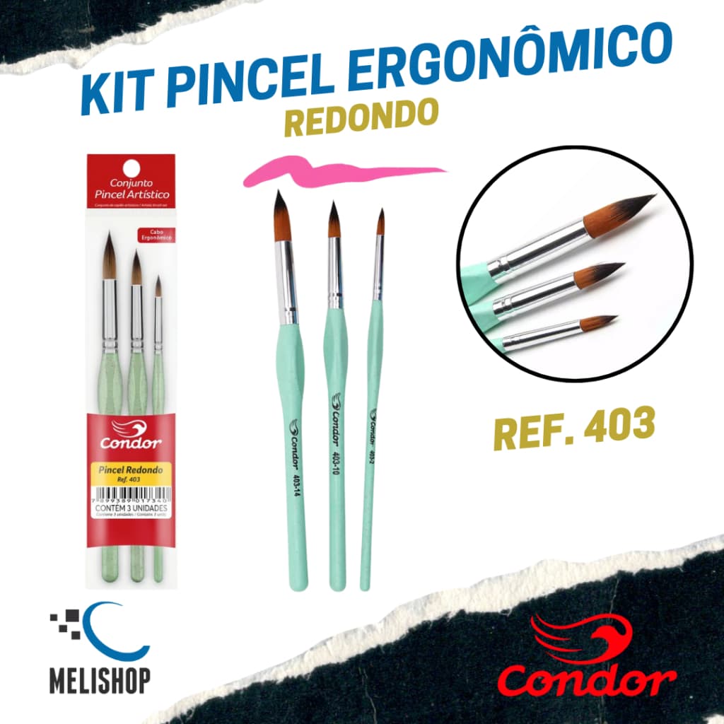 Kit Pincel Artístico Redondo com Cabo Ergonômico REF. 403 Condor