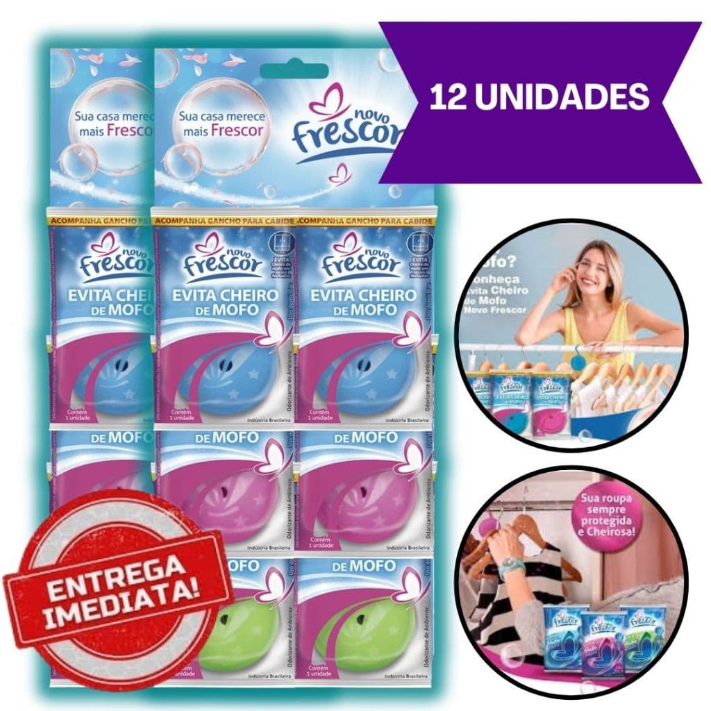 KIT 12 Pastilhas Evita Cheiro de Mofo AntiTraça Perfumado Guarda Roupa Cômodas Cartela Novo Frescor