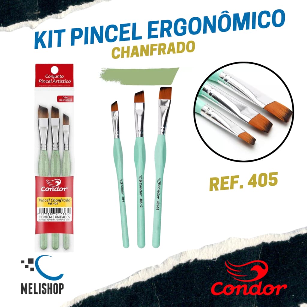 Kit Pincel Artístico Chanfrado com Cabo Ergonômico REF. 405 Condor