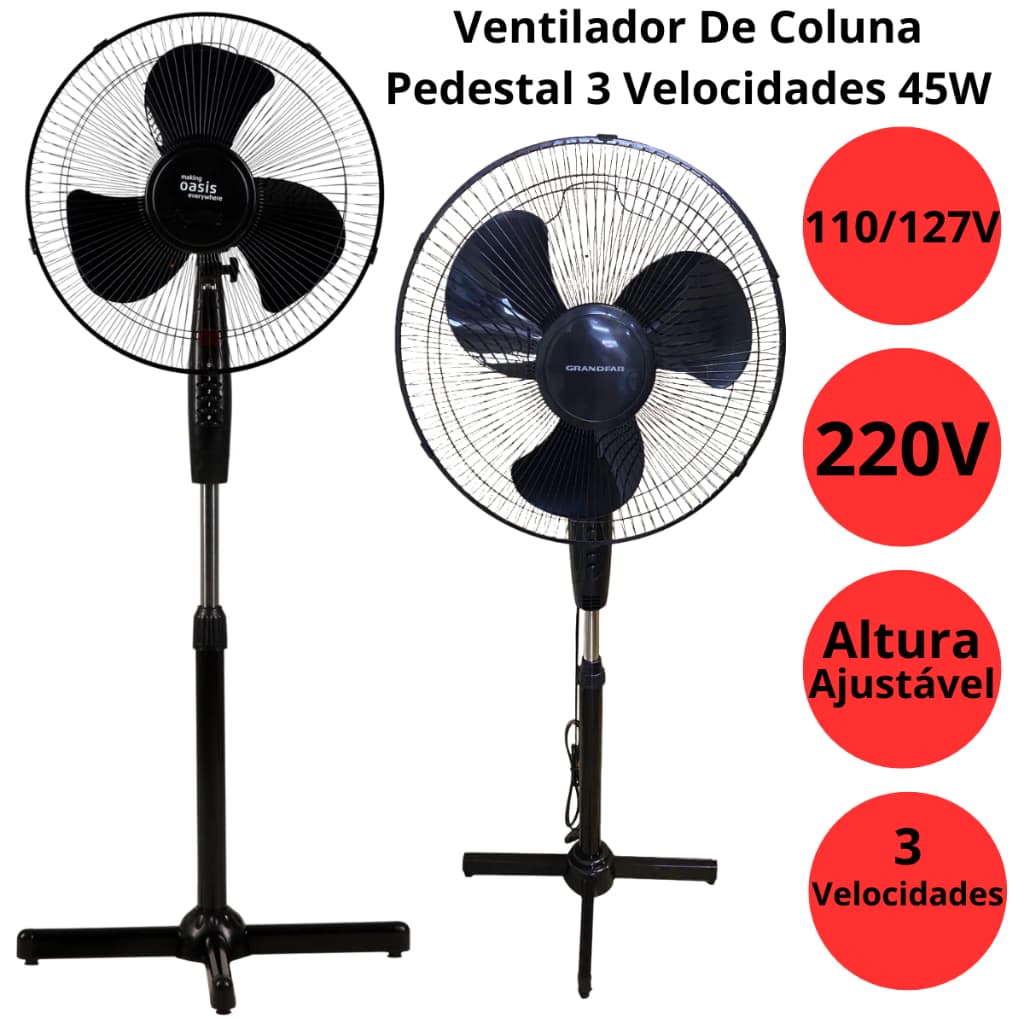 Ventilador de Coluna Chão Preto Ajuste de Altura Forte e Silencioso 130cm Barato Pronta Entrega