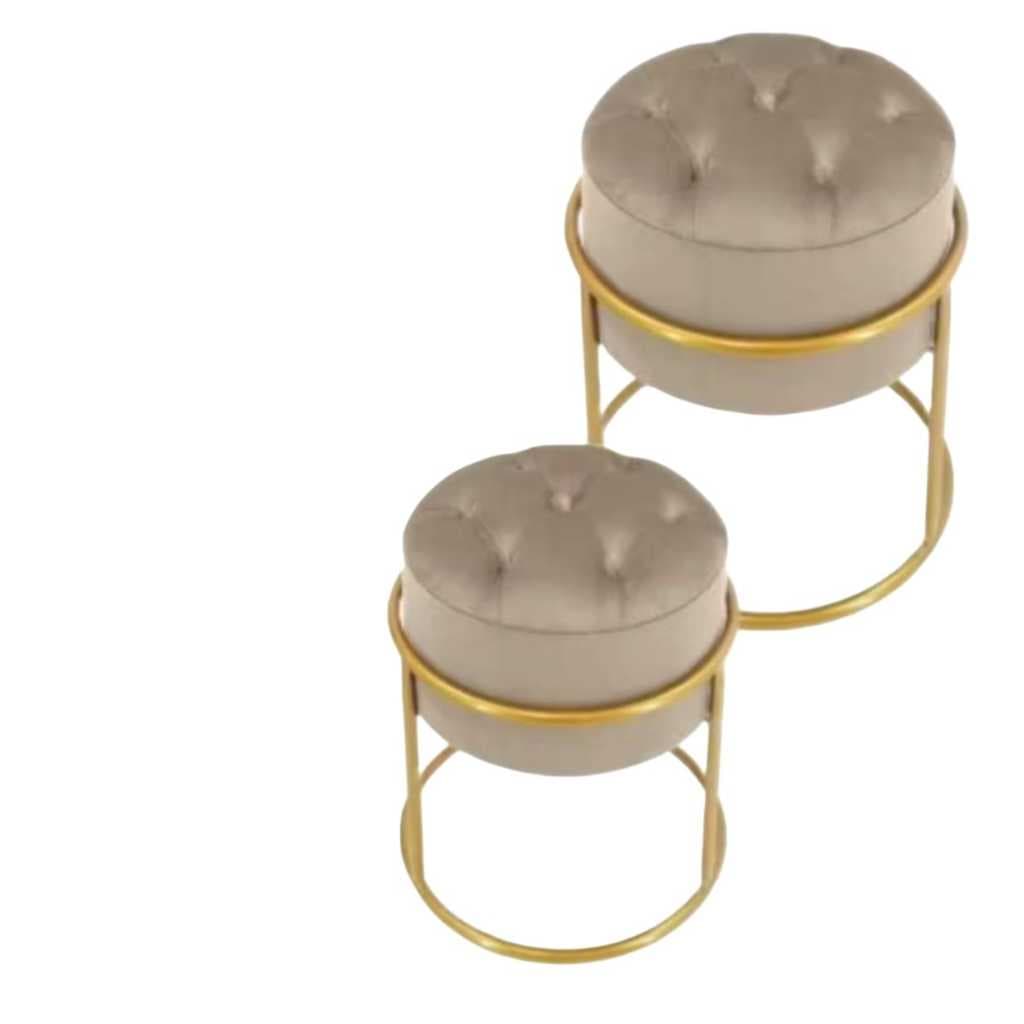 kit com 2 Puffs Redondo Ferro Argola tubo aço Pintura Eletrostática Tecido Veludo