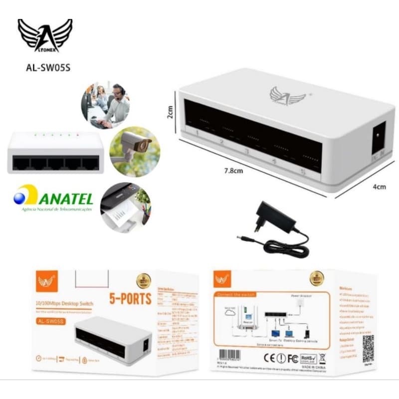 Switch Rj45 5 Portas Lan Gigabit Hub 10/100mbps + Fonte de alimentação Bivolt