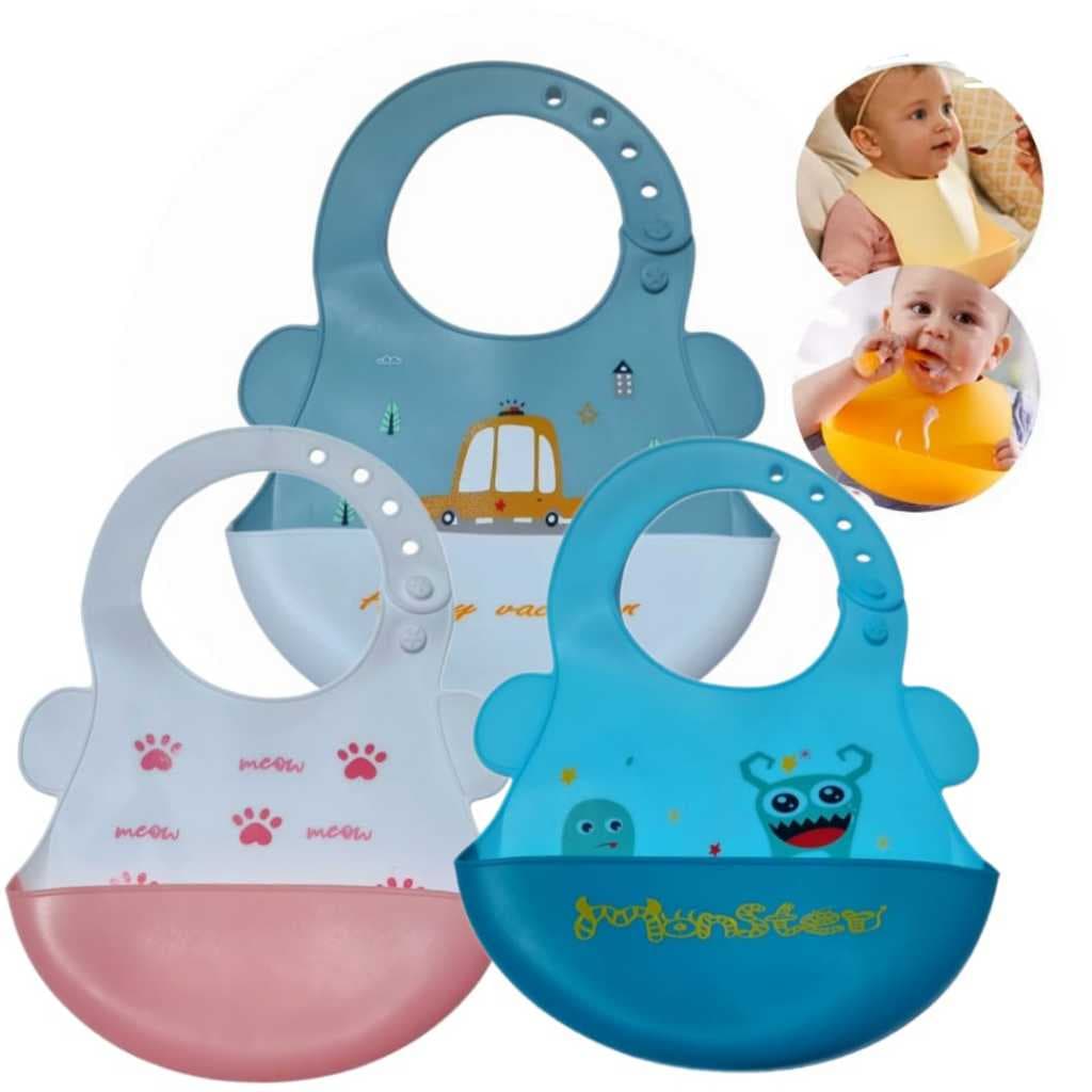 Babador De Silicone Para Bebe Cata Migalhas Menino E Menina Ajusta Alça Para Alimentação Bebê