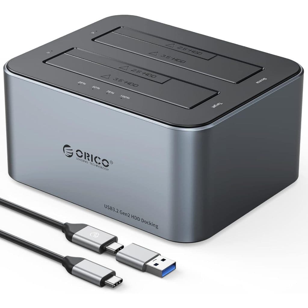 Dock Station ORICO 2 Baias HD SATA e SSD 2.5"/3.5" USB3.2 Gen2 10Gbps - Função Clone