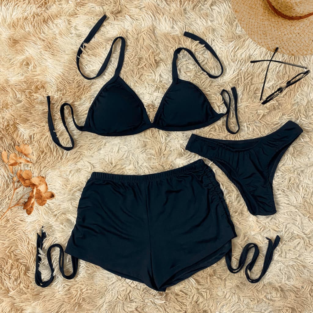 Biquíni com Shortinho Trikini Conjunto Praia Feminino 3 Peças Moda Praia