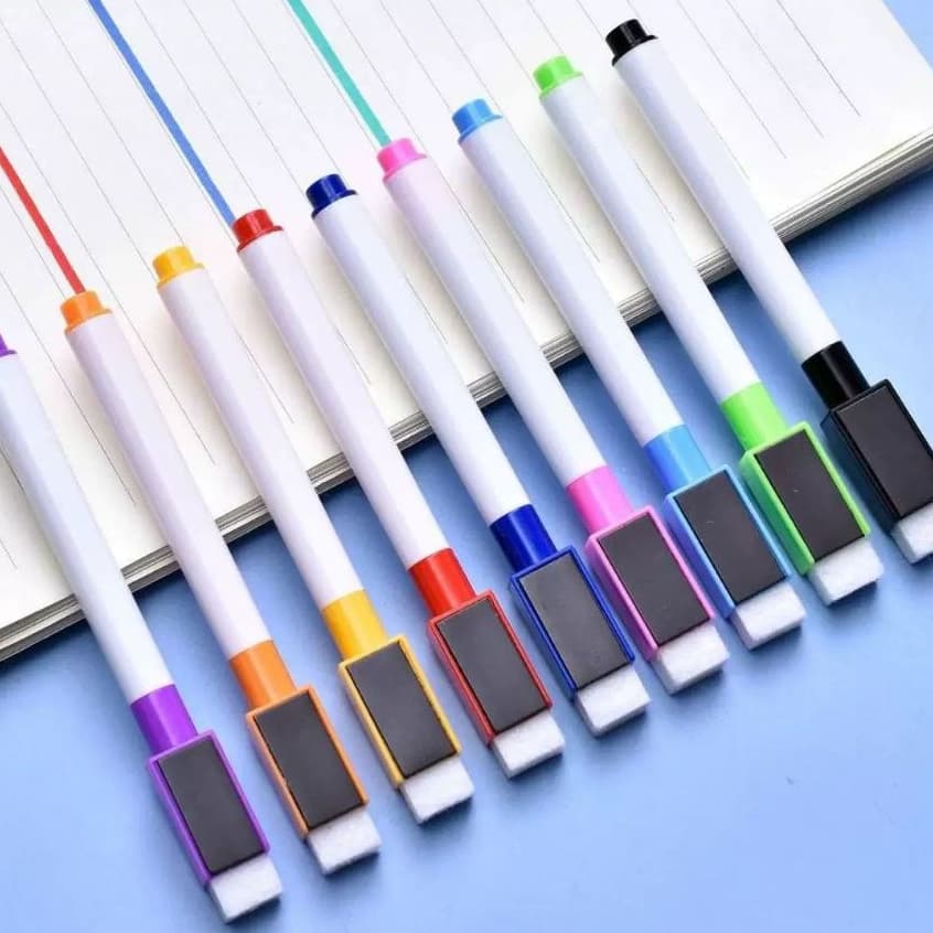 10/20/30/40/50 Canetas Para Quadro Branco Com Imã e Apagador - Tinta Preta - Tampa colorida