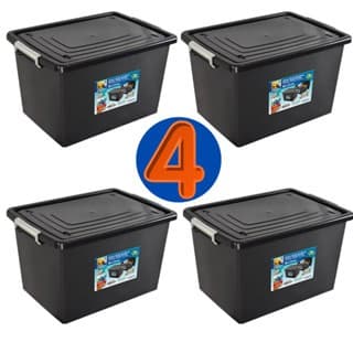 Kit 4 Caixas Organizadora Container Preta Com Tampa e Trava 56 Litros Cesto Organizador Preto