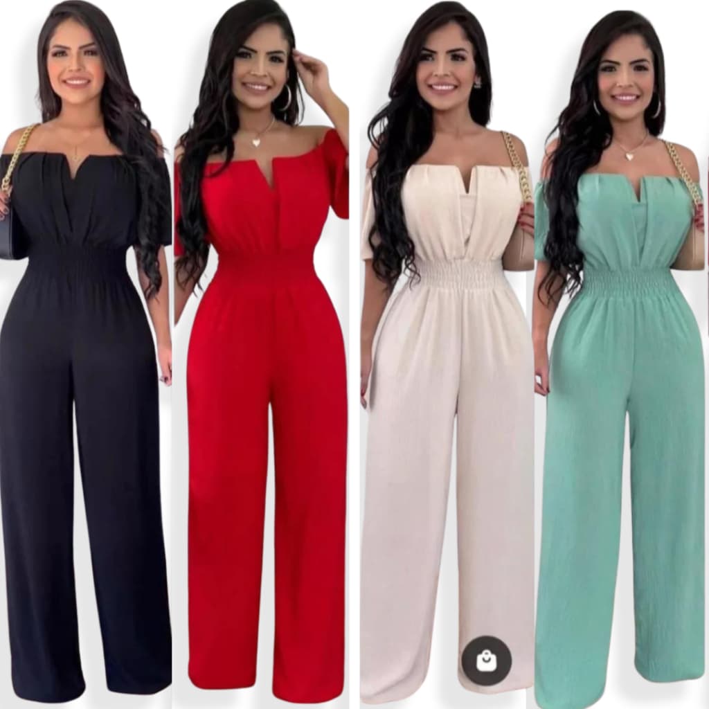 Macacão Feminino Longo Pantalona Luxo Acinturado Crepe Duna Com Brinde