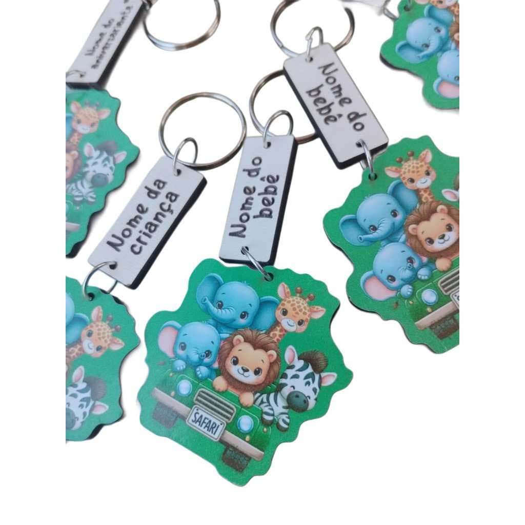 Kit de Chaveiros Safari em mdf adesivado com nome personalizado