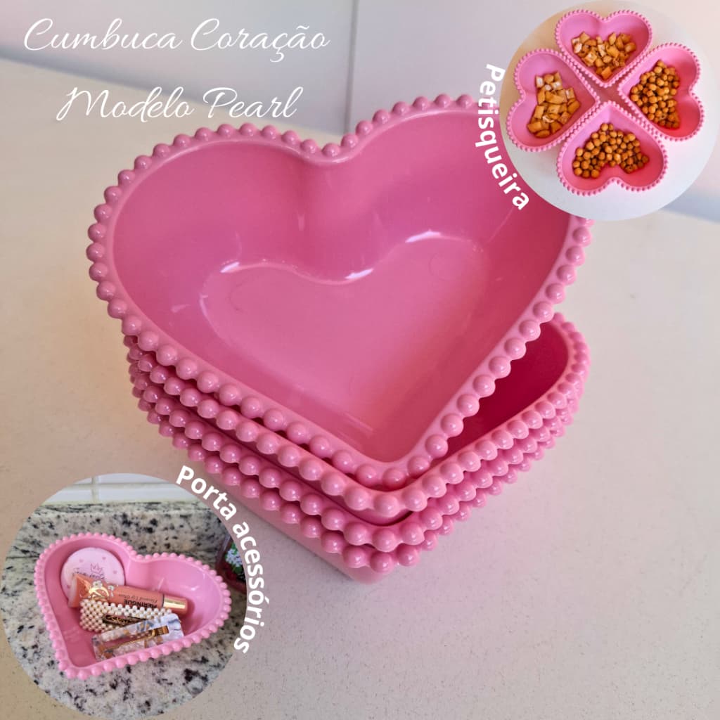 KIT C/4 CUMBUCAS CORAÇÃO PETISQUEIRA EM ACRÍLICO ROSA BEBÊ MODELO PEARL/PÉROLA DELICADA E RESISTENTE