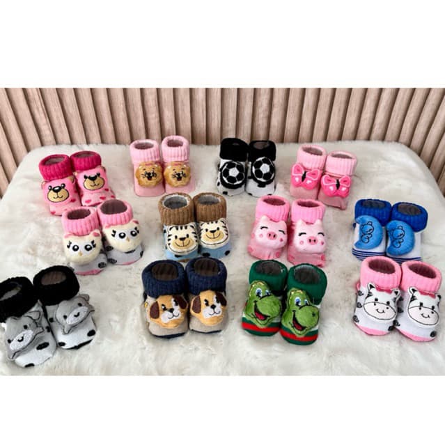 Kit 4 Pares de Meias de Ursinho para Bebê com Pelúcia, Enxoval para Maternidade / Recém nascido