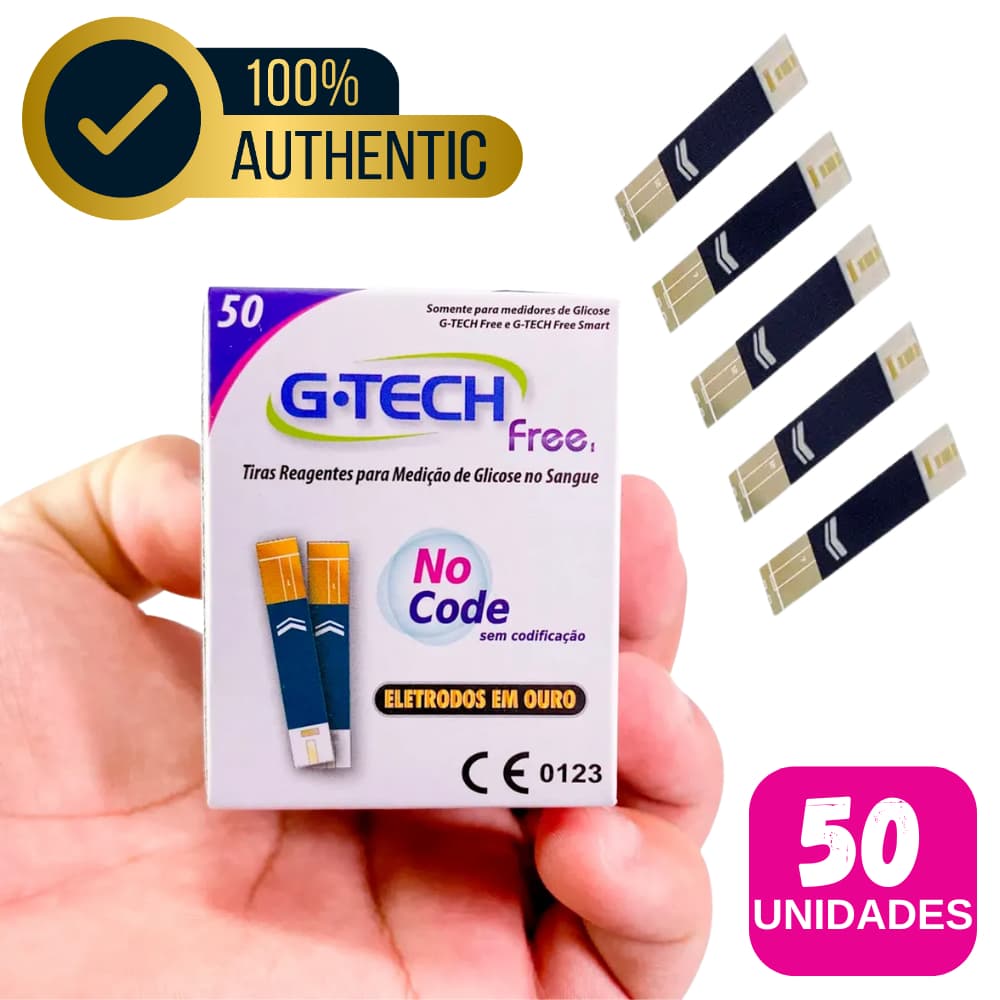 50 Tiras de Medição de Glicose Reagentes G-Tech Free