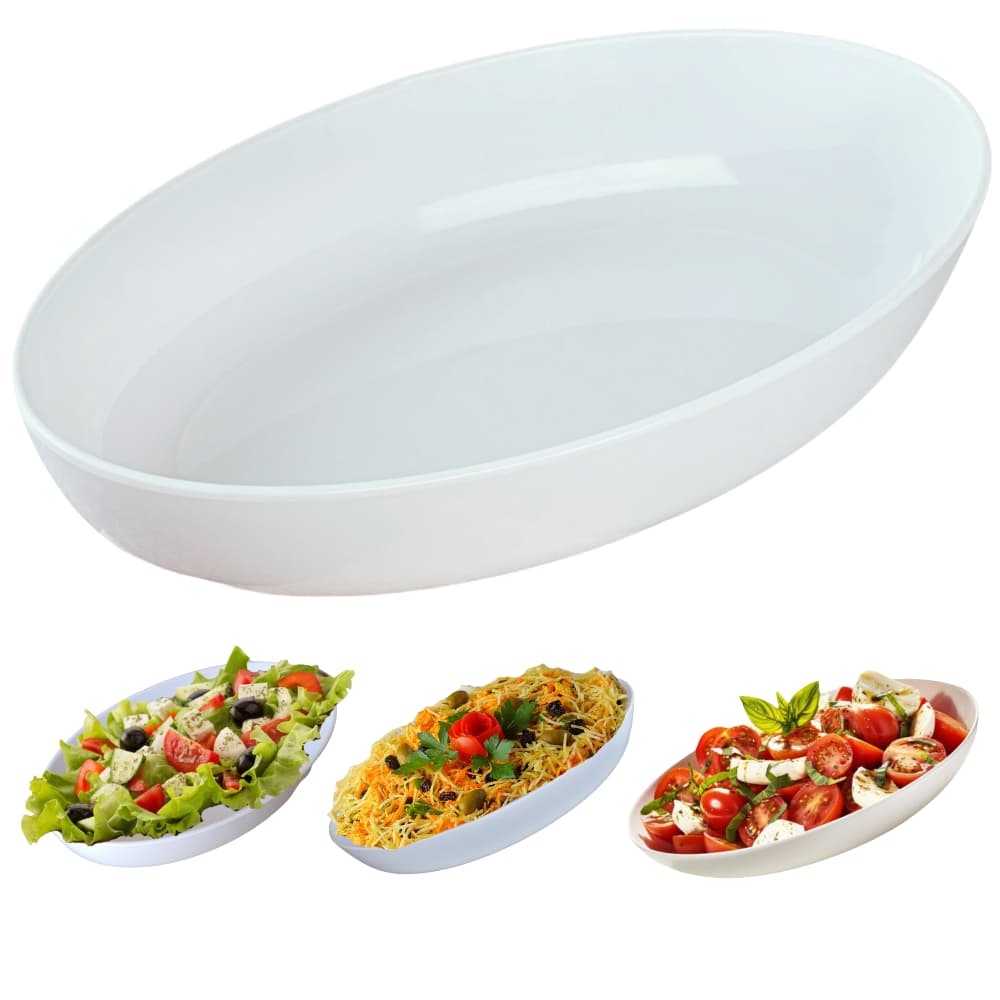 Saladeira Melamina Travessa Oval Branca Tigela Para Servir Buffet Restaurante 32 cm