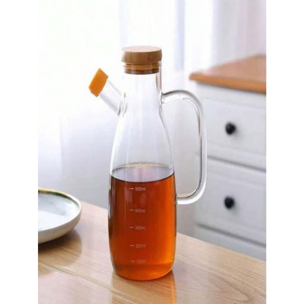 Galheteiro de Vinagre/Azeite com Tampa de Bambu e Bico Dosador Jarra de Vidro 900ml