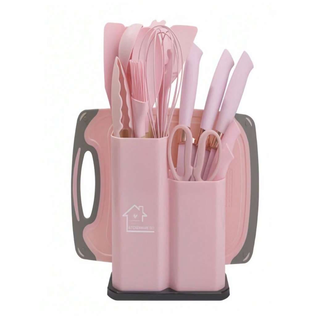 Kit Pequeno Completo Jogo Utensílios de Cozinha Luxo 19 Peças Com Tábua em Silicone PEQUENO