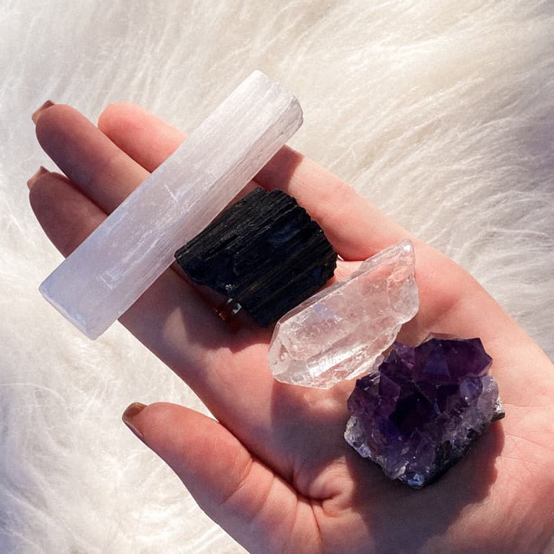 Kit de pedras cristais essenciais para carro, casa e bolsa proteção, purificação, limpeza, intuição