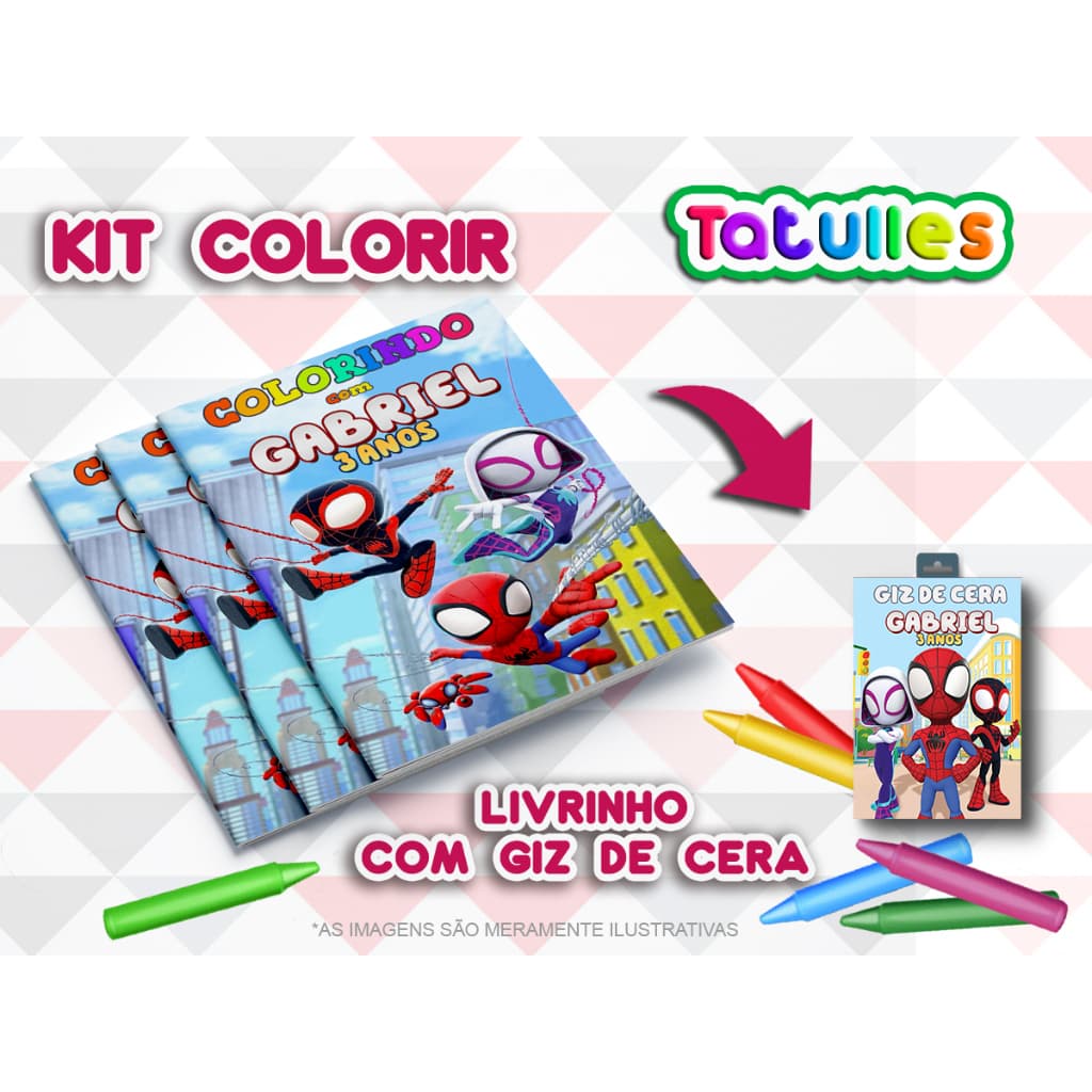 KIT COLORIR SPIDEY AMAZING FRIENDS ( Livrinho + Giz de Cera ) Personalizado