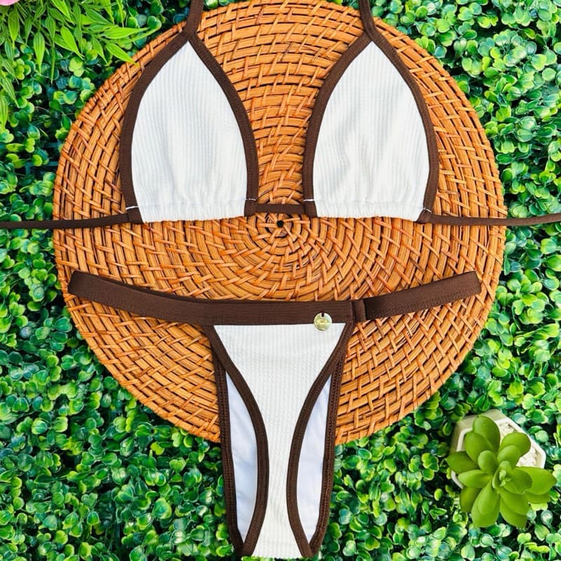 biquíni fio dental cortininha fita bronze tecido anarruga