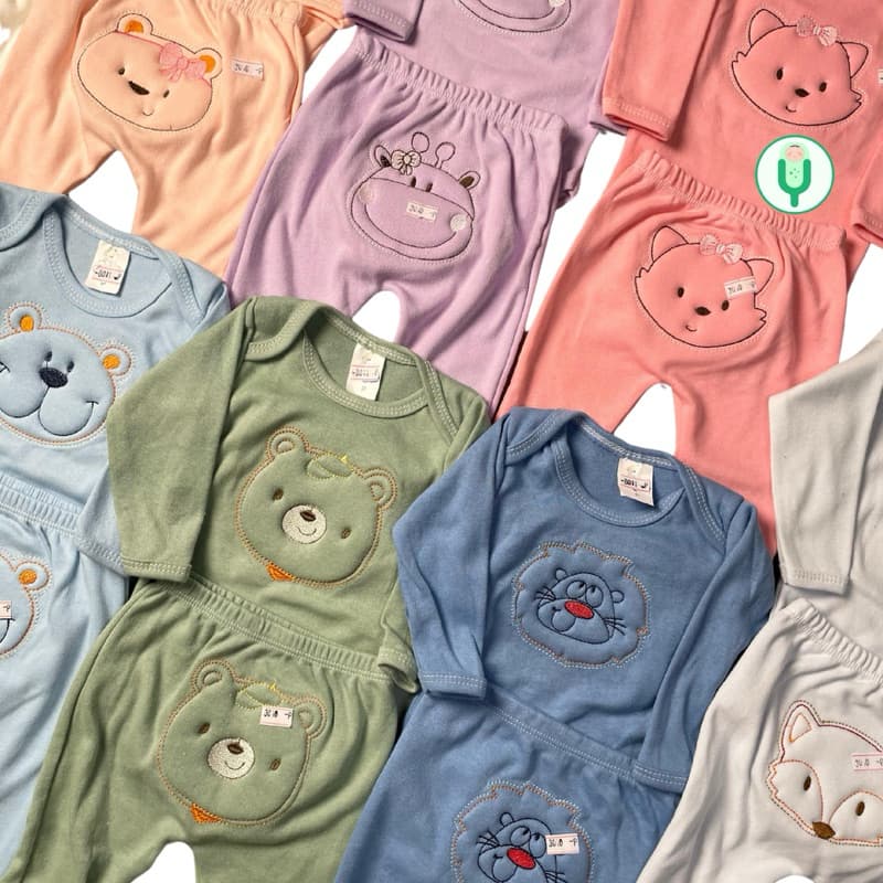 Kit 2 Peças Body e Mijão Bordado 100% Algodão Para Bebê Menino e Menina