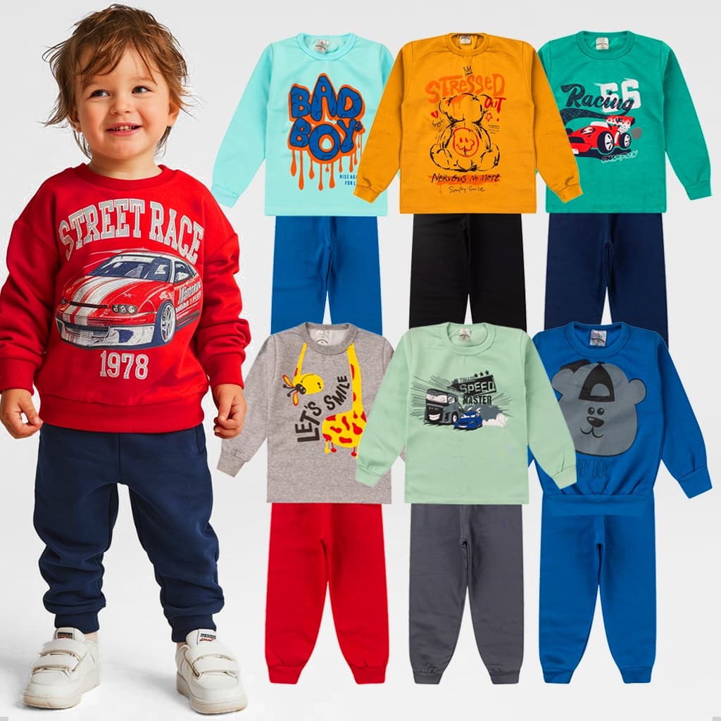 Kit 4 Peças Conjunto Moletom Infantil Menino 1 ao 16 Masculino Outono Inverno