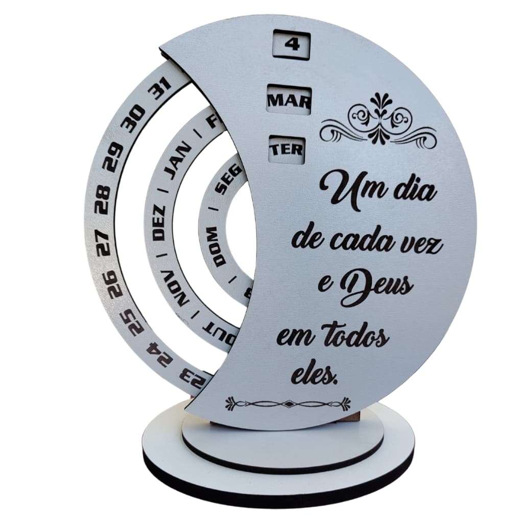 Calendário Perpétuo permanente De Mesa Em Mdf Branco Meia Lua, decoração presente aniversário, casamento, chá casa nova