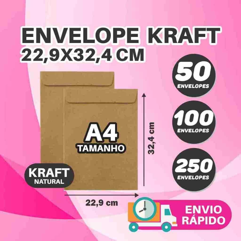 Envelope A4 Tipo Saco 50 a 250uni Kraft Natural 80g 22,9x32,4mm