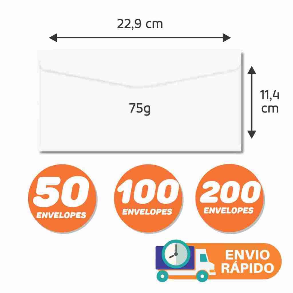 Envelope Oficio Tipo Carta Boleto 114x229 75grs Branco Qualidade