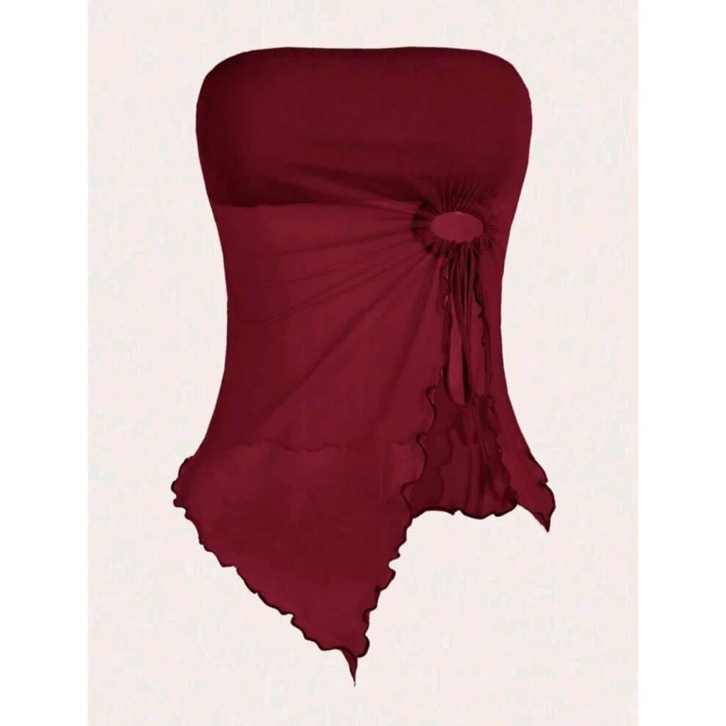 Top Tube Assimétrico Tomara Que Caia Com Forro E Com Cordão Lateral Tule Tamanho P, M e G