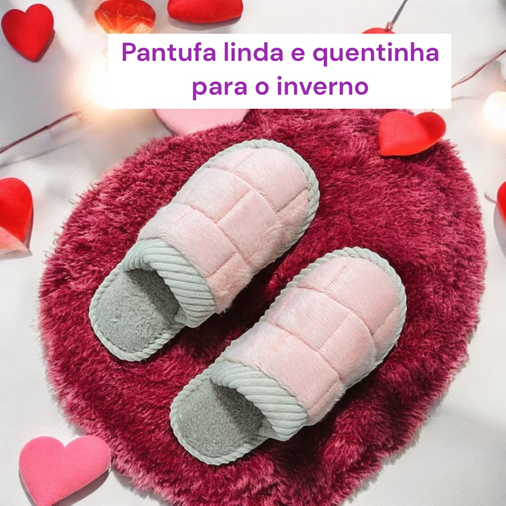 Chinelo de Inverno Rosa Claro Pantufa Quentinha Macia Com solado Emborrachado Peluciado Confortavel