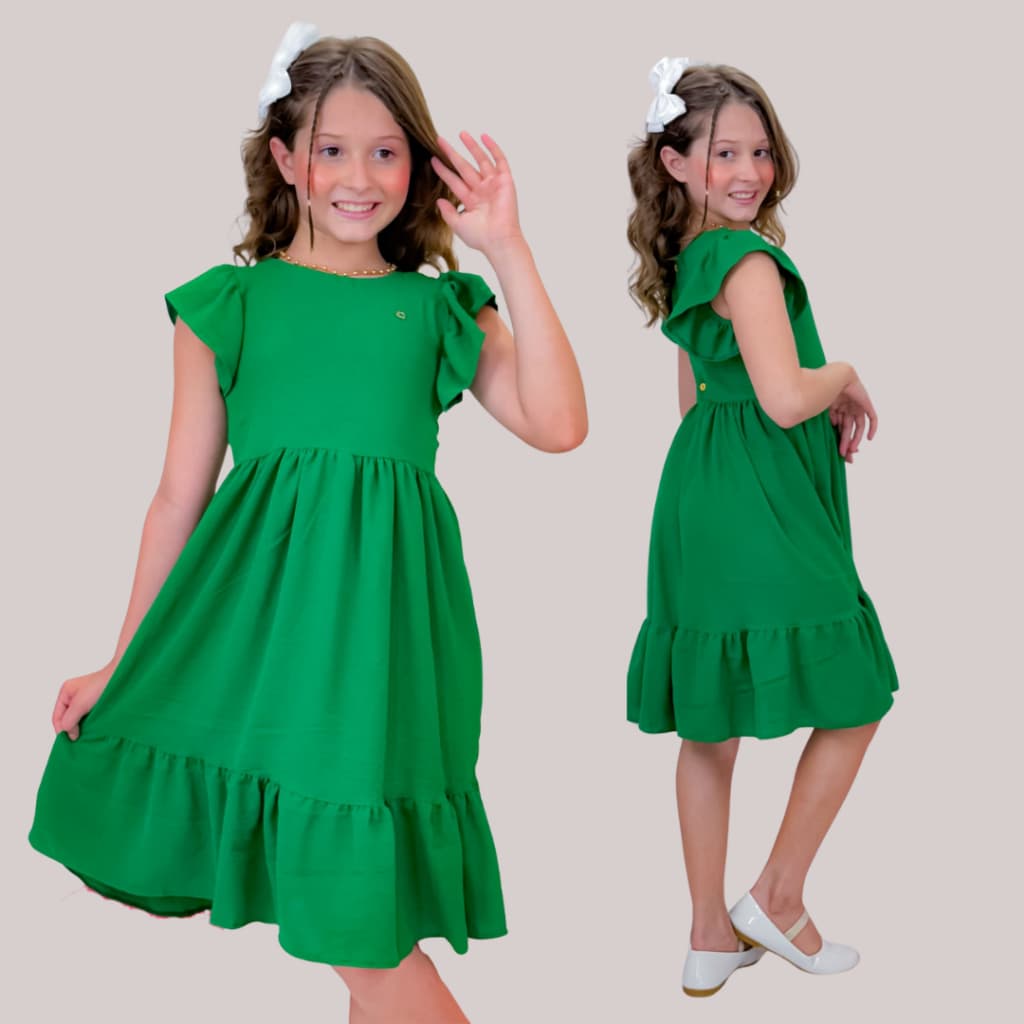 Vestido Infantil Feminino Menina Manga Princesa em Duna Crepe Confortável