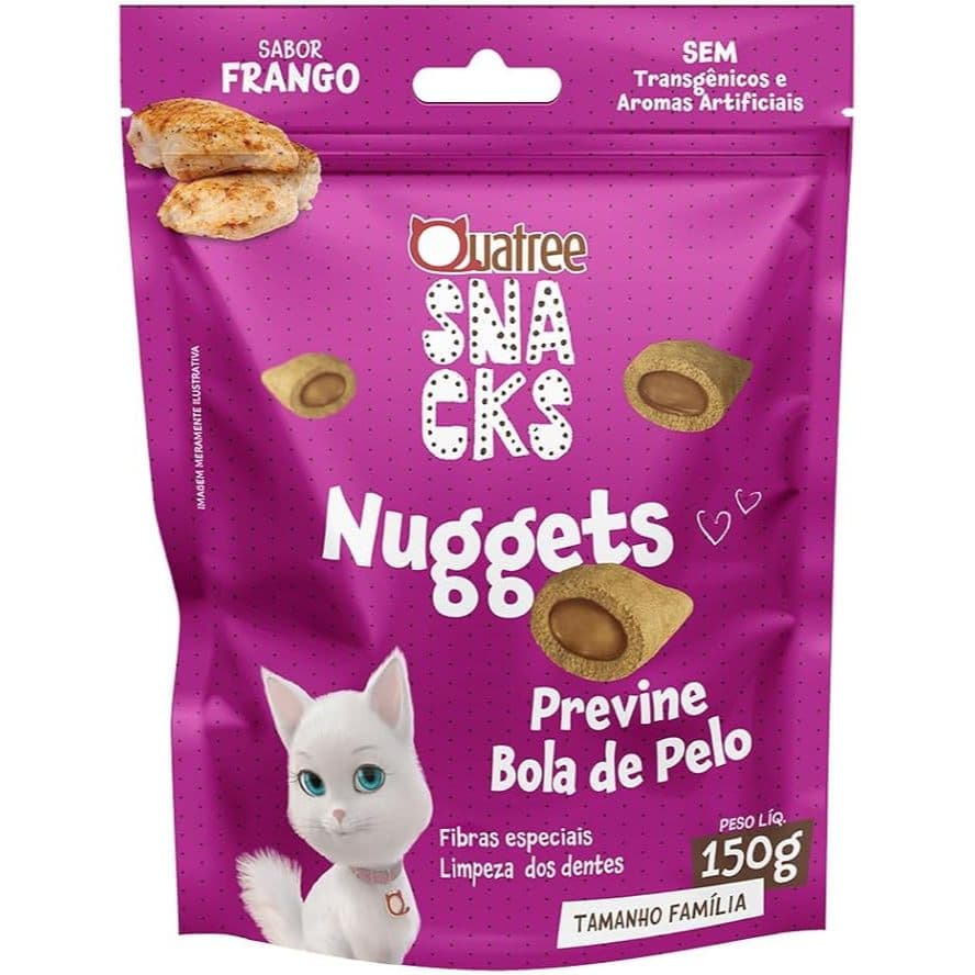 Snack Quatree Nuggets Para Gatos Bola de Pelo Sabor Frango 150g
