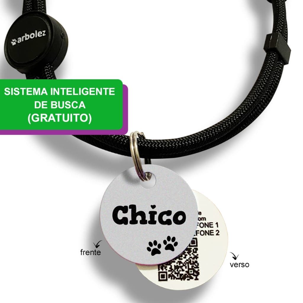 Plaquinha de Identificação Pet Cão Gato Com Coleira Personalizada e Sistema Inteligente