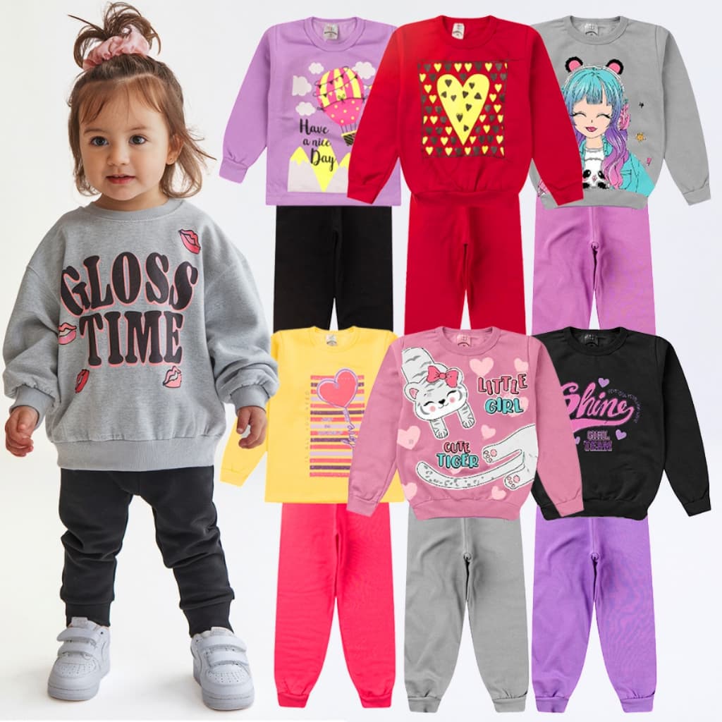 Kit 4 Peças Conjunto Moletom Infantil Menina 1 ao 16 Feminino Outono Inverno