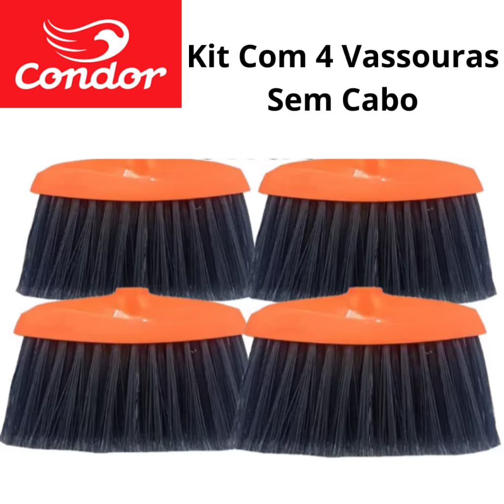 Kit 4 Vassouras Condor SEM CABO Original Limpeza Multiuso Uso Interno e Externo