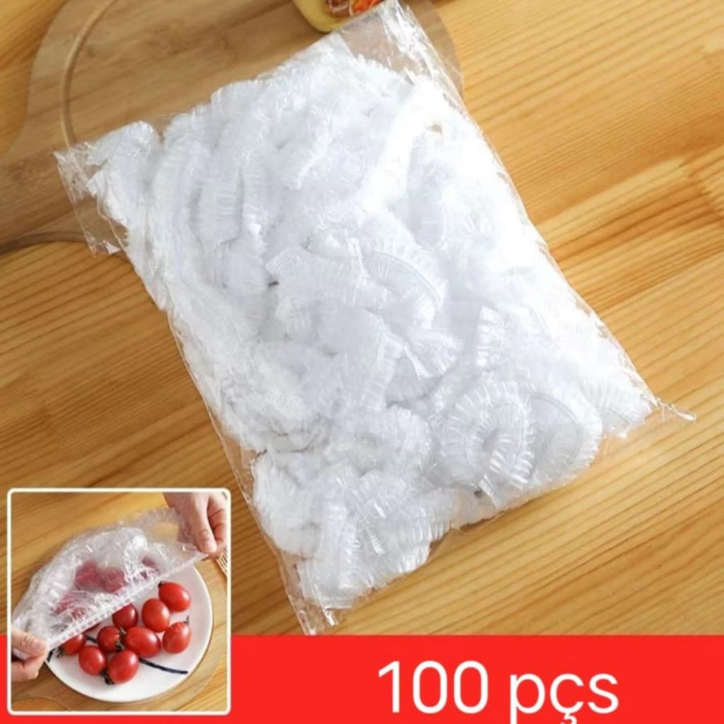 Kit 100 Capas Veda Tudo Filme Plástico Tampa Protetora Alimentos Descartável Cozinha Pacote 100 Unidades Atacado