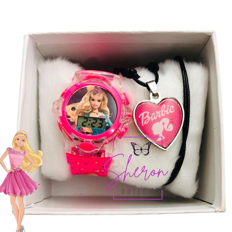 Kit de Relogio Infantil Princesa de  Menina toca música e acende luz Acompanha Colar