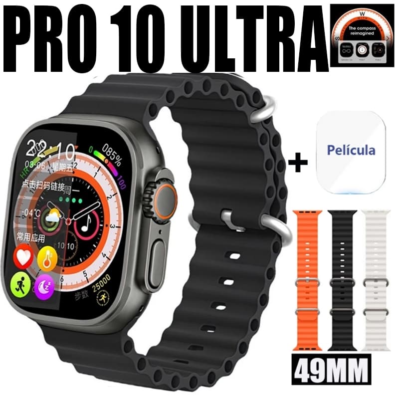 Smartwatch PRO 10 Ultra NFC Nova Série 9 SmartWatch 2.09 Inch HD 49mm Bluetooth Com Calculadora